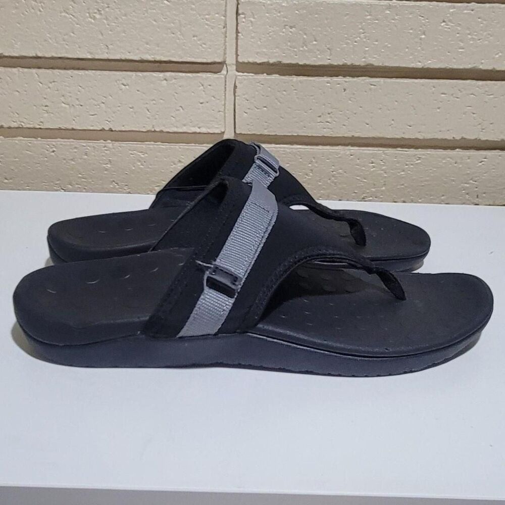 NWTs Women's Orthotic Arch Support Black & Gray Adjustable Flip Flops Sandals